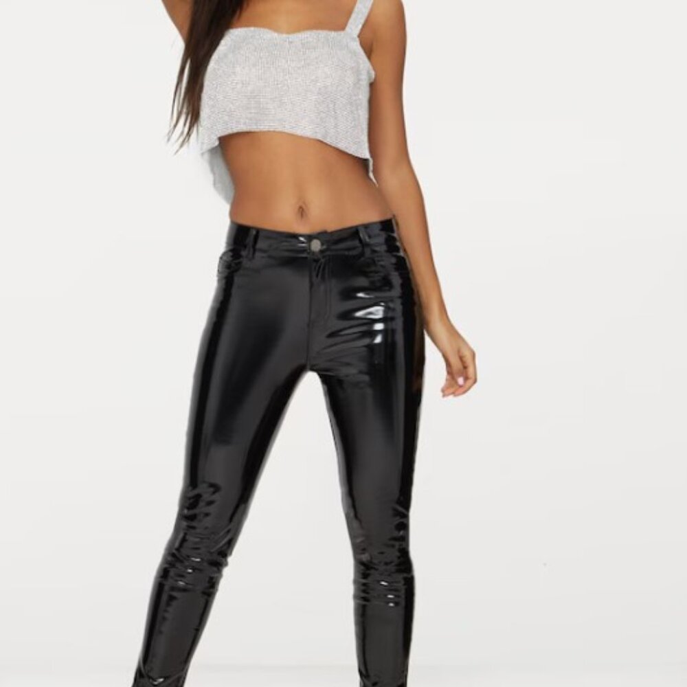*PrettyLittleThing Black Vinyl Skinny Jeans | High-Waisted (NWT, US Size 2)